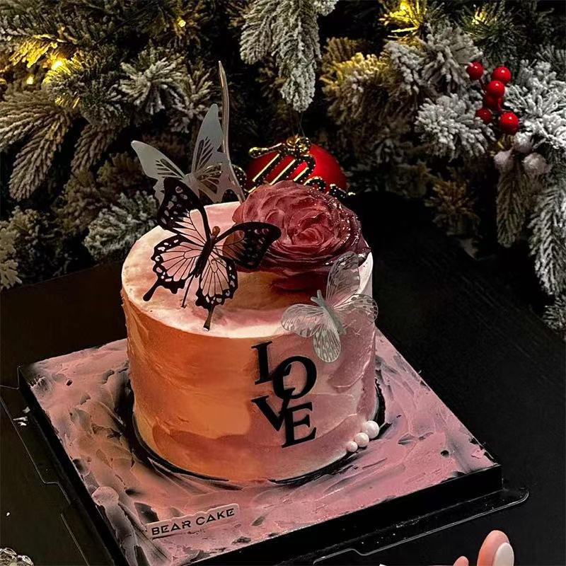 情人节黑色love亚克力蛋糕装饰情