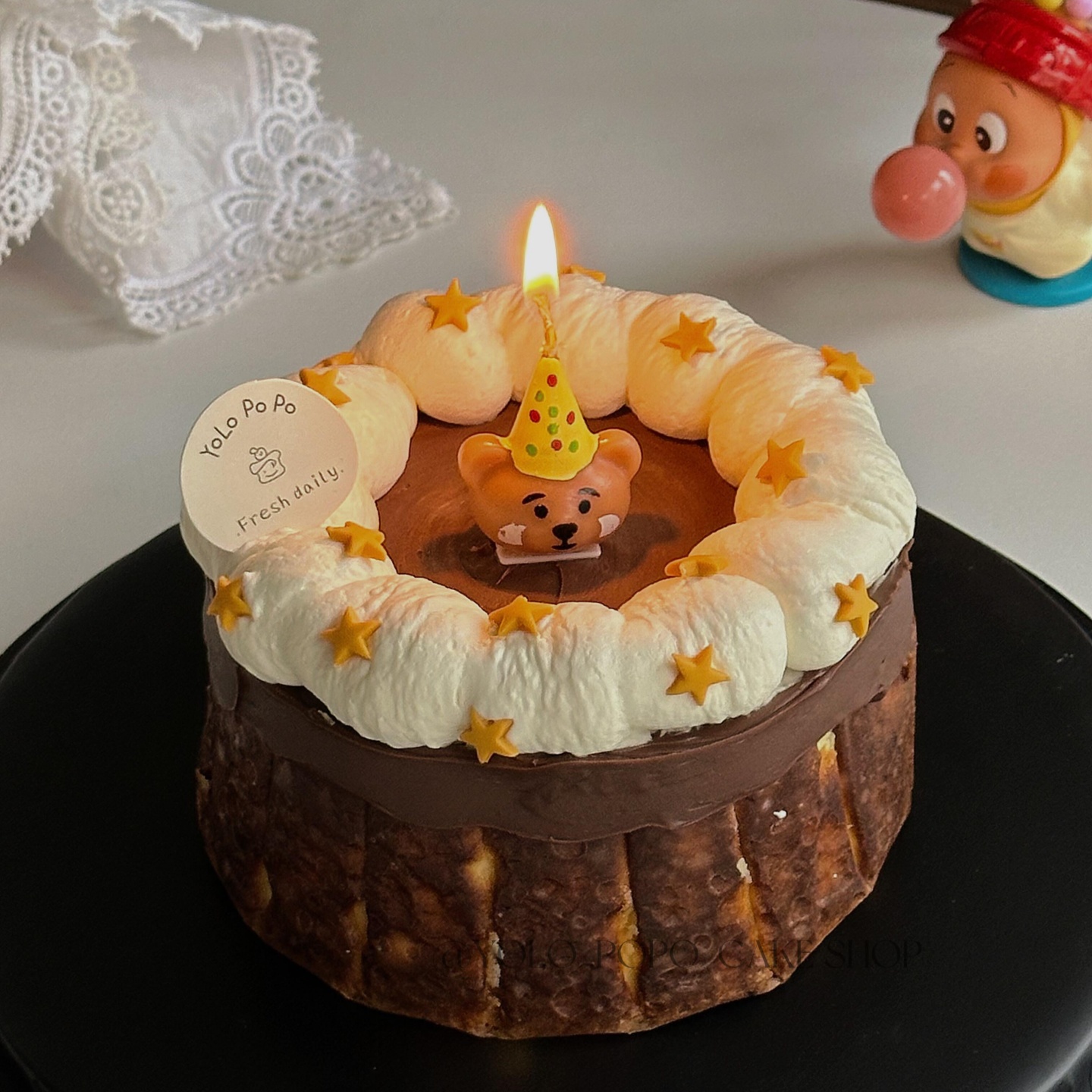 派对帽小熊蜡烛蛋糕装饰摆件小熊头五角星糖珠生日甜品台烘焙插件