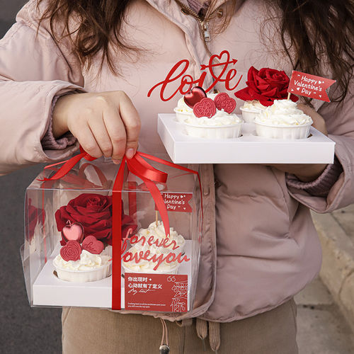 2025情人节纸杯蛋糕装饰摆件红色