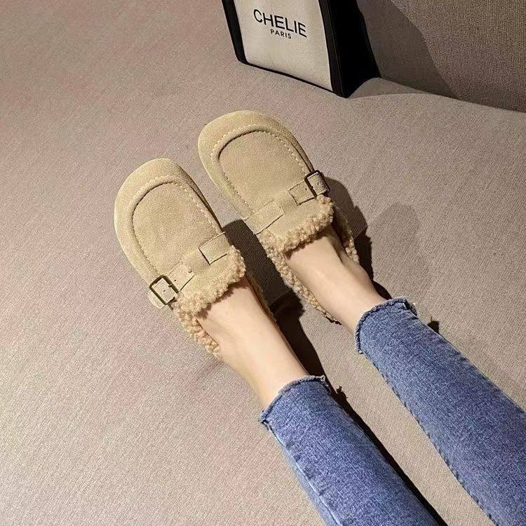 2026勃肯鞋女冬加绒外穿新款毛毛鞋一脚蹬大头孕妇软皮软底豆豆鞋,女鞋,时尚雪地靴,淘宝优惠券,粉丝福利购,淘宝优惠卷