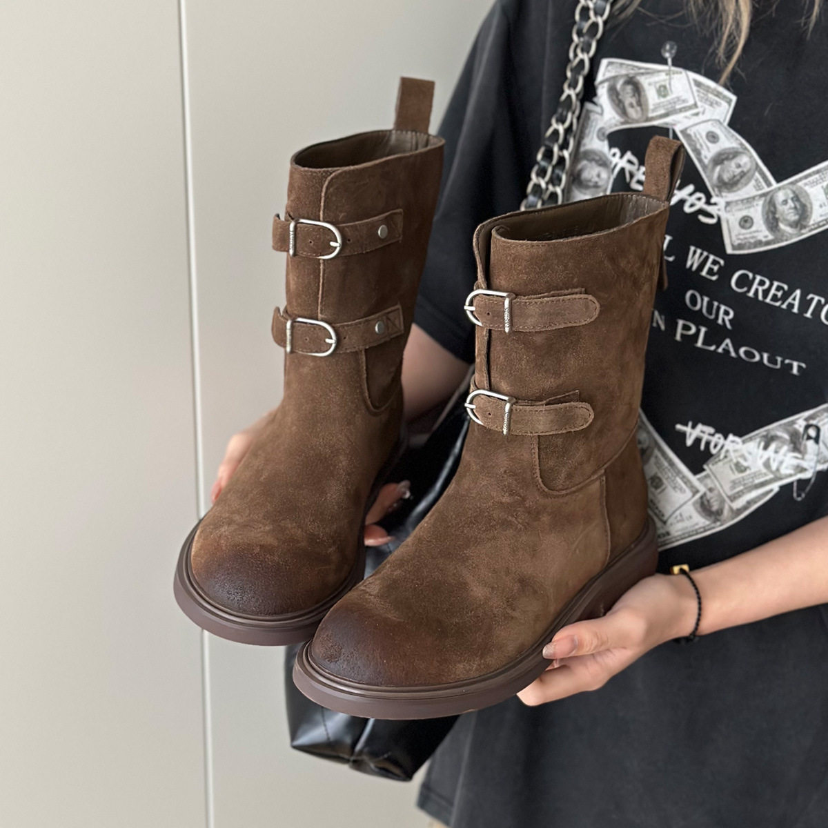 2026厚底马丁靴女秋冬新款复古擦色西部牛仔靴美拉德显瘦机车短靴,女鞋,时尚雪地靴,淘宝优惠券,粉丝福利购,淘宝优惠卷