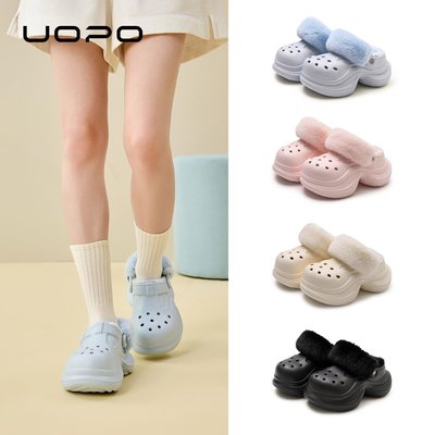 冬天洞洞鞋女秋冬新款增高厚底外穿高级感时尚防滑保暖加绒棉拖鞋