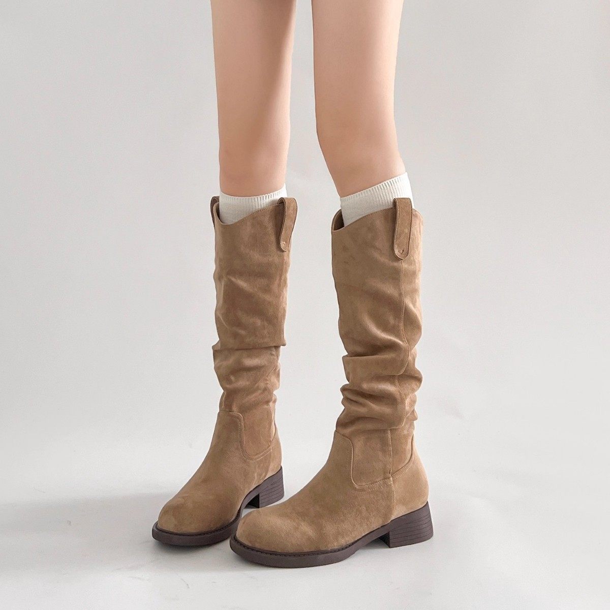 2026显瘦V口堆堆靴子女长筒靴秋冬新款粗跟美拉德西部牛仔骑士靴,女鞋,骑士靴,淘宝优惠券,粉丝福利购,淘宝优惠卷