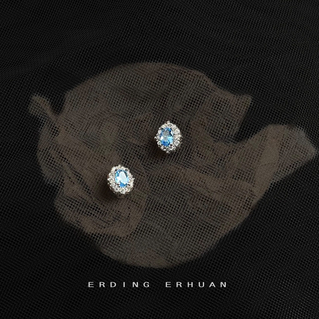 海蓝宝锆石925银针小巧简约时尚通勤轻奢风百搭耳钉 气质耳饰工厂