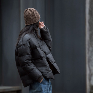 封面是花 龟裂香云纱 原色柞蚕丝 90鹅绒 休闲 无领羽绒服