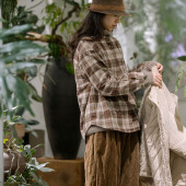 立领衬衣 色织格 封面是花 100%棉