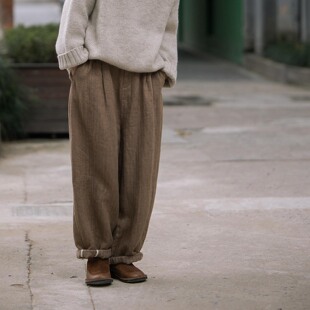 休闲长裤 封面是花 复古 人字纹 亚麻羊毛混织