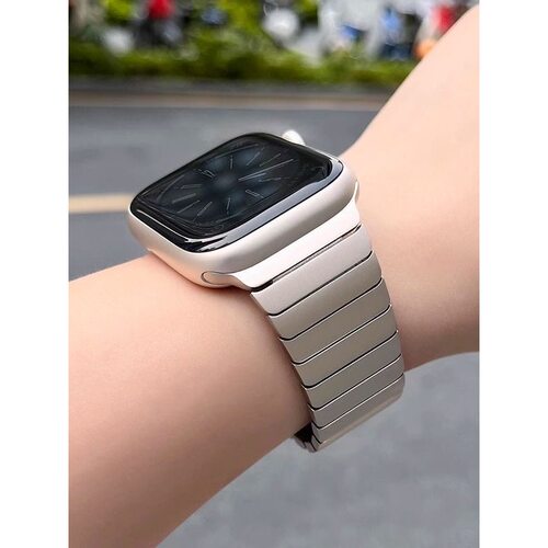 适用applewatchS10/9/8SE2表带不锈钢竹节蝴蝶扣iwatchh76543表带