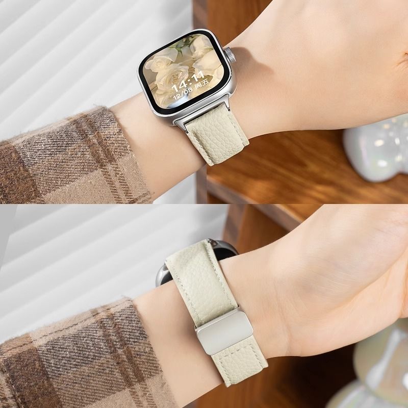 适用荣耀手表X5皮质表带Honor Watch X5内置磁吸荔枝纹表带连接器