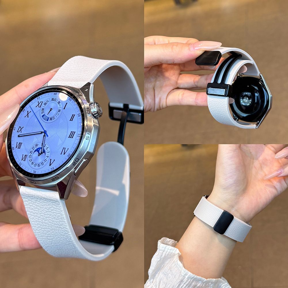 适用OPPO S表带荔枝纹OPPO watch2/3/pro硅胶腕带X2新款X磁吸扣SE
