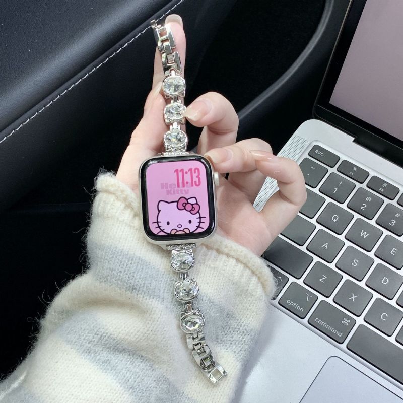 凯蒂猫水晶闪钻金属适用iQOOwatch3表带VIVO5/3/2/1替换手表表带