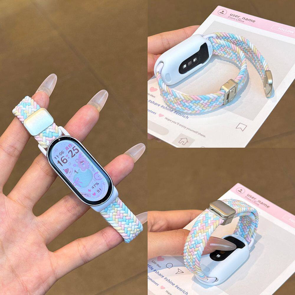 适用小米手环10/9/8表带百搭新款缤纷彩虹编织陶瓷版通用磁吸表带