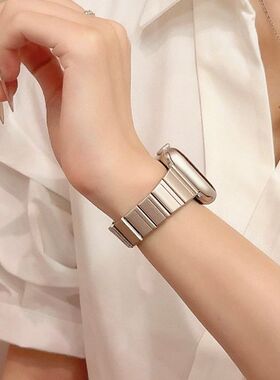 韩风竹节小方糖iWatchS11钢带适用苹果S10表带SE夏季S9新款S8表带