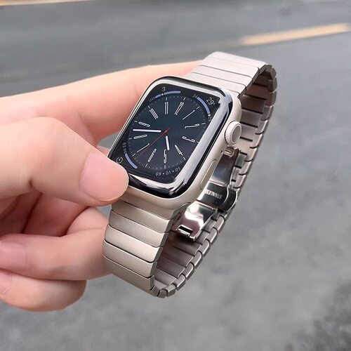适用applewatchS10/9/8SE2表带不锈钢竹节iwatchh7654se钢带46mm