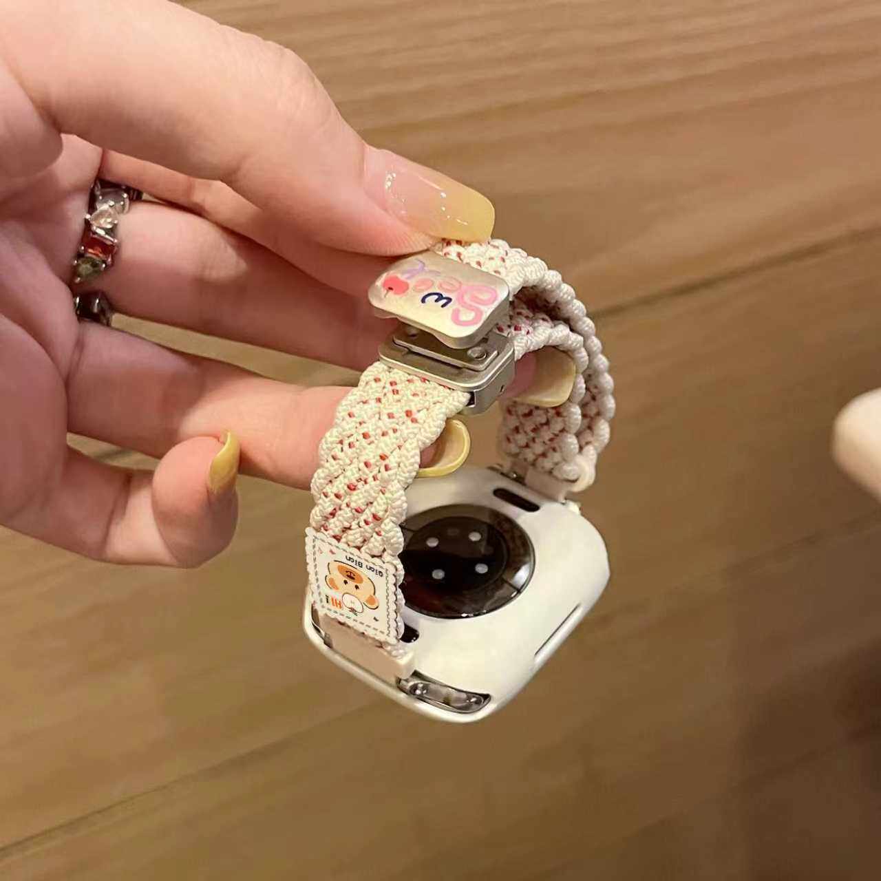 苹果小熊尼龙编织磁吸表带适用小米手环9pro8pro红米54小蛮腰表带