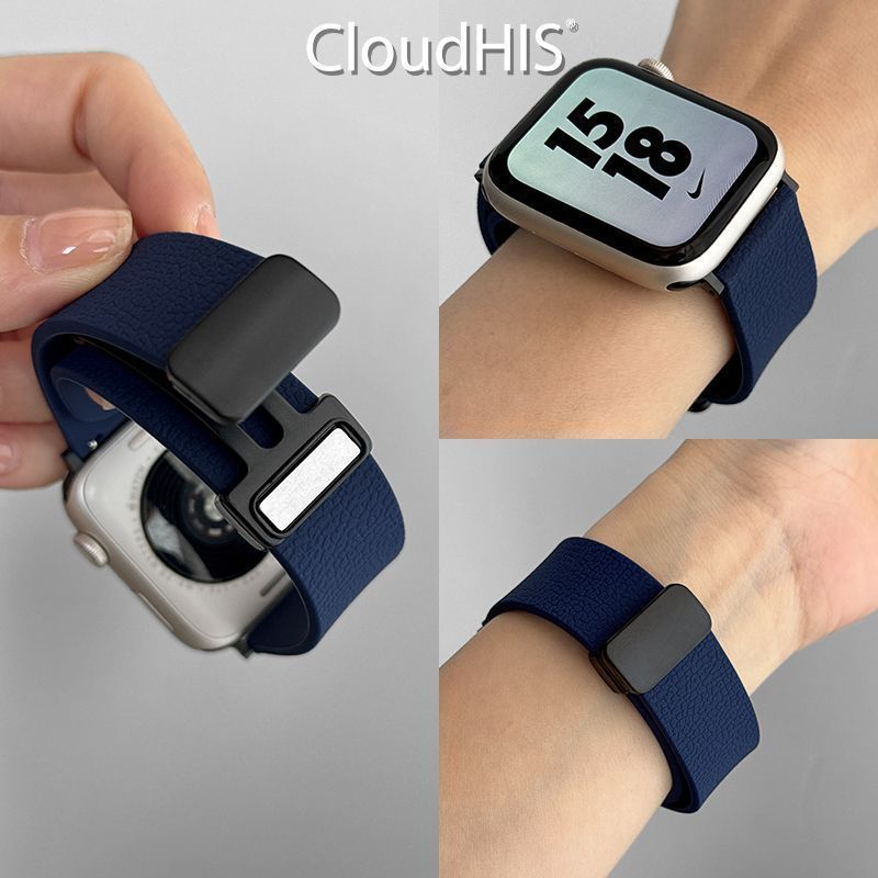 适用三星watch4/5/6/7磁吸带Active2荔枝纹硅胶运动腕带GearS3/S4