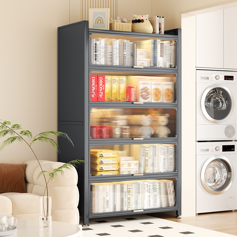 防尘可翻门书柜一体家用落地收纳柜置物架客厅书架带门多层储物柜