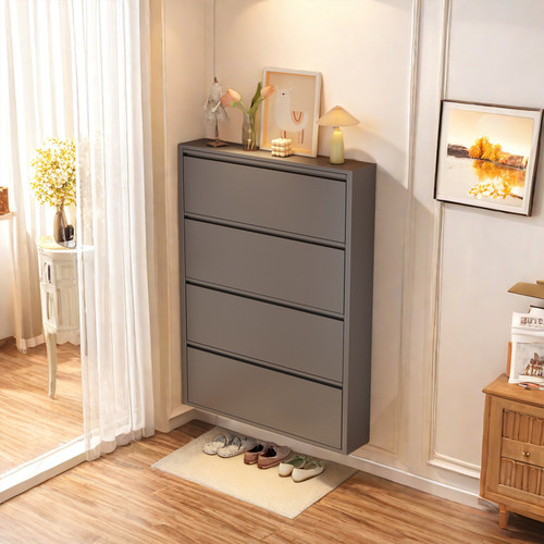 10cm超薄钢制翻斗鞋柜挂墙悬空