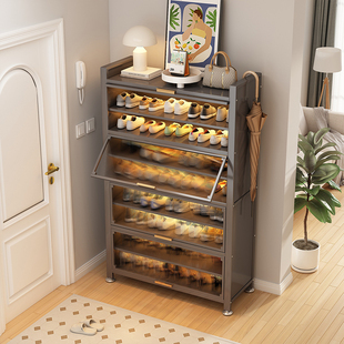 家用门口钢制鞋柜落地多层防尘鞋架入户玄关门后大容量收纳鞋架子