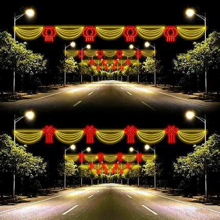 LED过街灯跨街路灯杆装饰中国结挂件春节街道户外亮化造型灯串