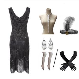 速卖通爆款 wish外贸礼服年会 1920s复古礼服手工订珠亮片流苏新款