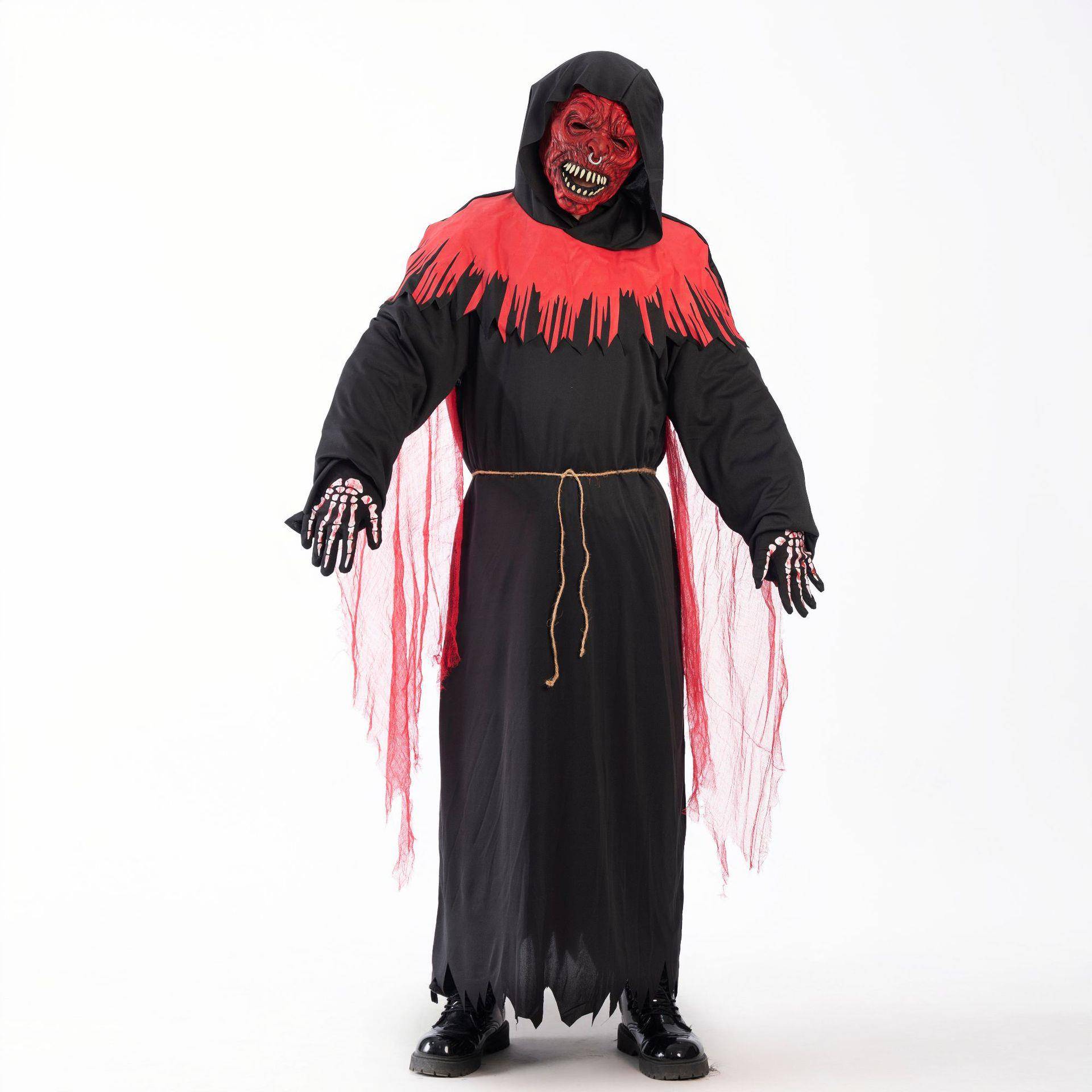 万圣节成人男红黑恶魔吸血鬼恐怖扮演服装派对