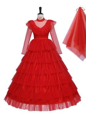 万圣节服装阴间大法师cosplay 甲壳虫汁莉迪亚红色婚纱现货直发