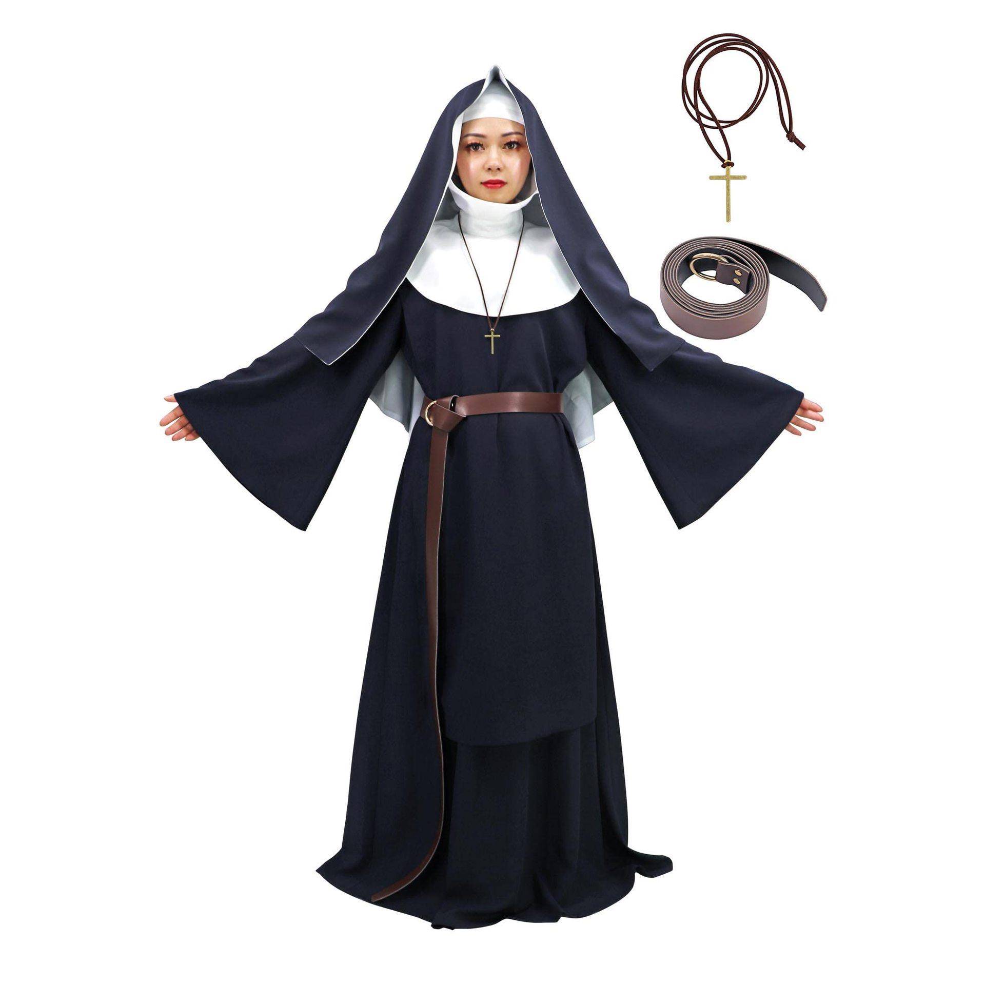 鬼修女cos服 恐怖女鬼牧师女长裙子服装 万圣节表演cosplay服装
