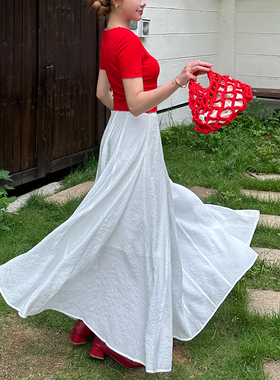 Lily Rose野玫瑰「大裙摆」法式白色半身裙高腰显瘦a字气质裙子