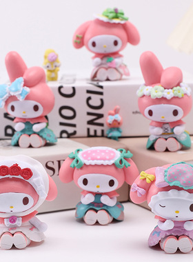 库洛米美乐蒂二代茶话会KT猫生日蛋糕装饰潮玩手办桌面摆件