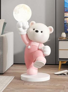 创意熊大型落地摆件家居饰品客厅电视柜沙发旁月球灯乔迁新居礼品