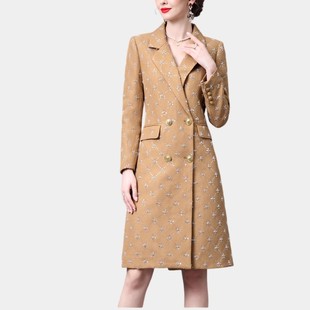 领大衣中长款 专柜朗姿春季 轻奢手工钉钻西装 修身 新款 加厚显瘦外套