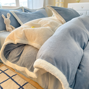 双面加厚牛奶羊羔绒被套单件180x200cm加厚保暖珊瑚绒被罩四件套3