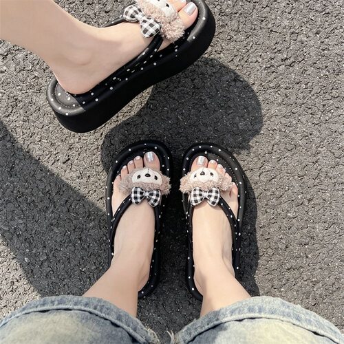 奶油kt猫~!4cm厚底增高人字拖女生夏季海边防滑透气ins夹趾凉拖鞋