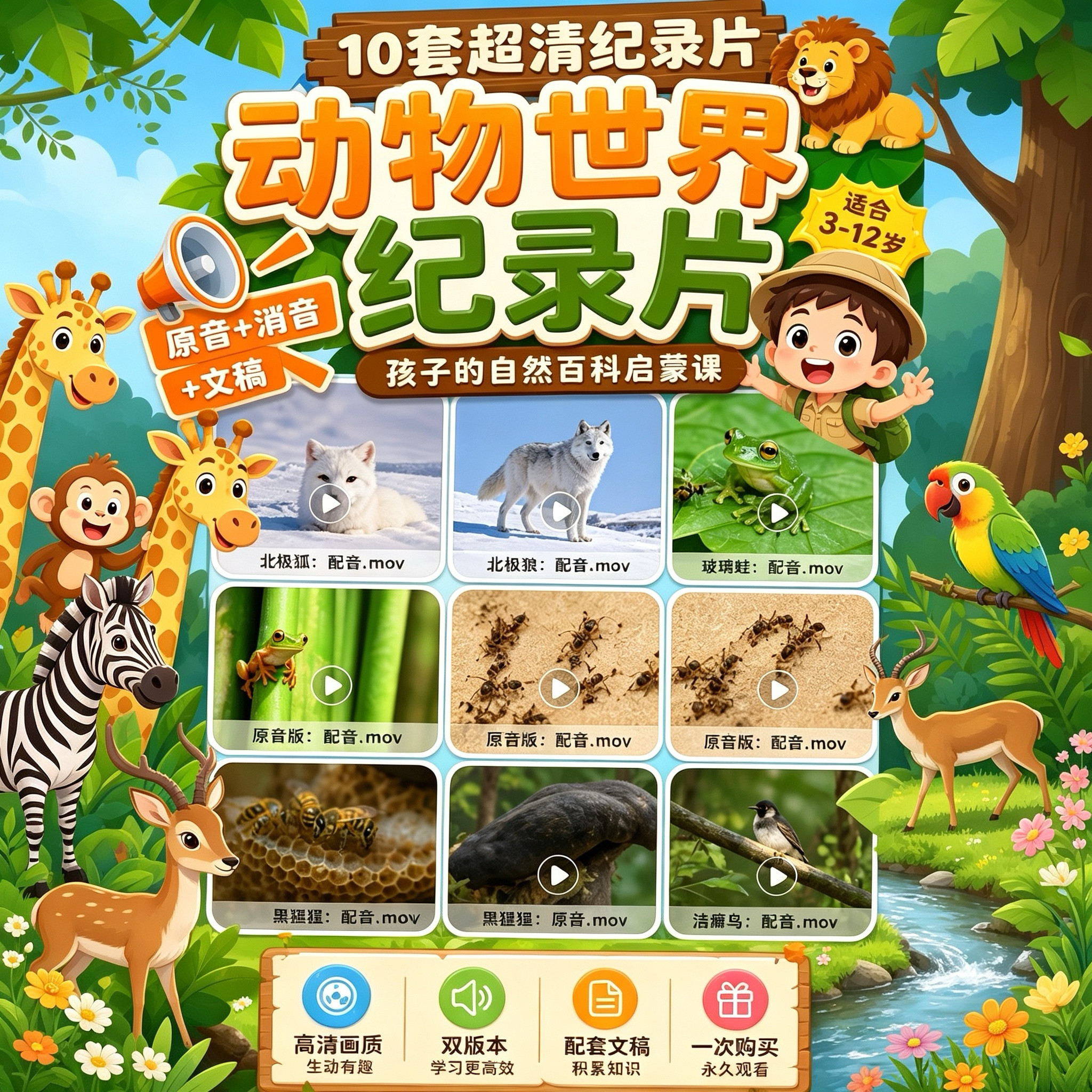 动物世界纪录片配音视频素材解说词少儿口才课堂游戏配音秀中文图片