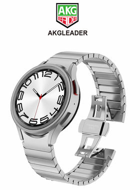 AKGLEADER一株蝴蝶扣手表带适用三星Watch6/7 classic无缝金属手表表带43/47/40/44mm不锈钢watch 5pro潮腕带