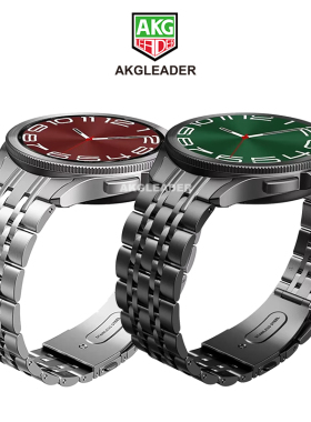 AKGLEADER精钢7珠手表带适用三星watch6 classic手表表带无缝4/5 pro/7 ultra不锈钢快拆男6c潮牌43/47mm腕带