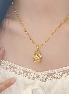 百搭锁骨链小花篮珍珠项链