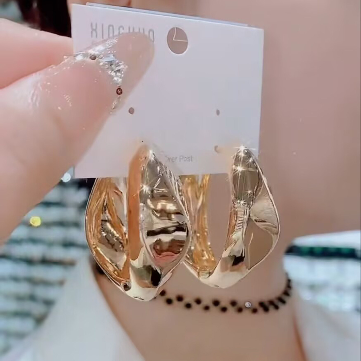 欧美金色几何不规则夸张耳环