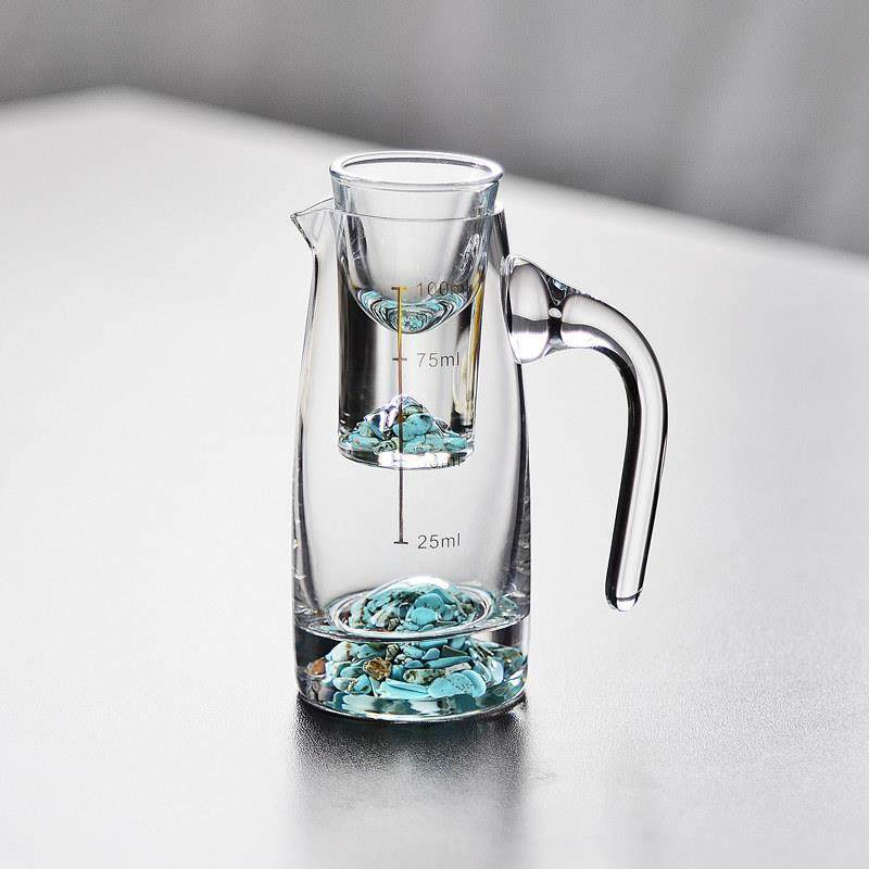 蓝山高端白酒杯套装刻度水晶玻璃分酒器酒壶具家用轻奢烈酒一口杯