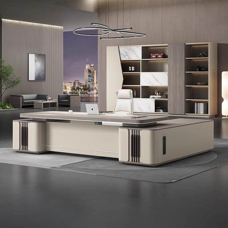 简约现代老板办公桌椅组合轻奢高级感总裁桌新中式经理商务大班台