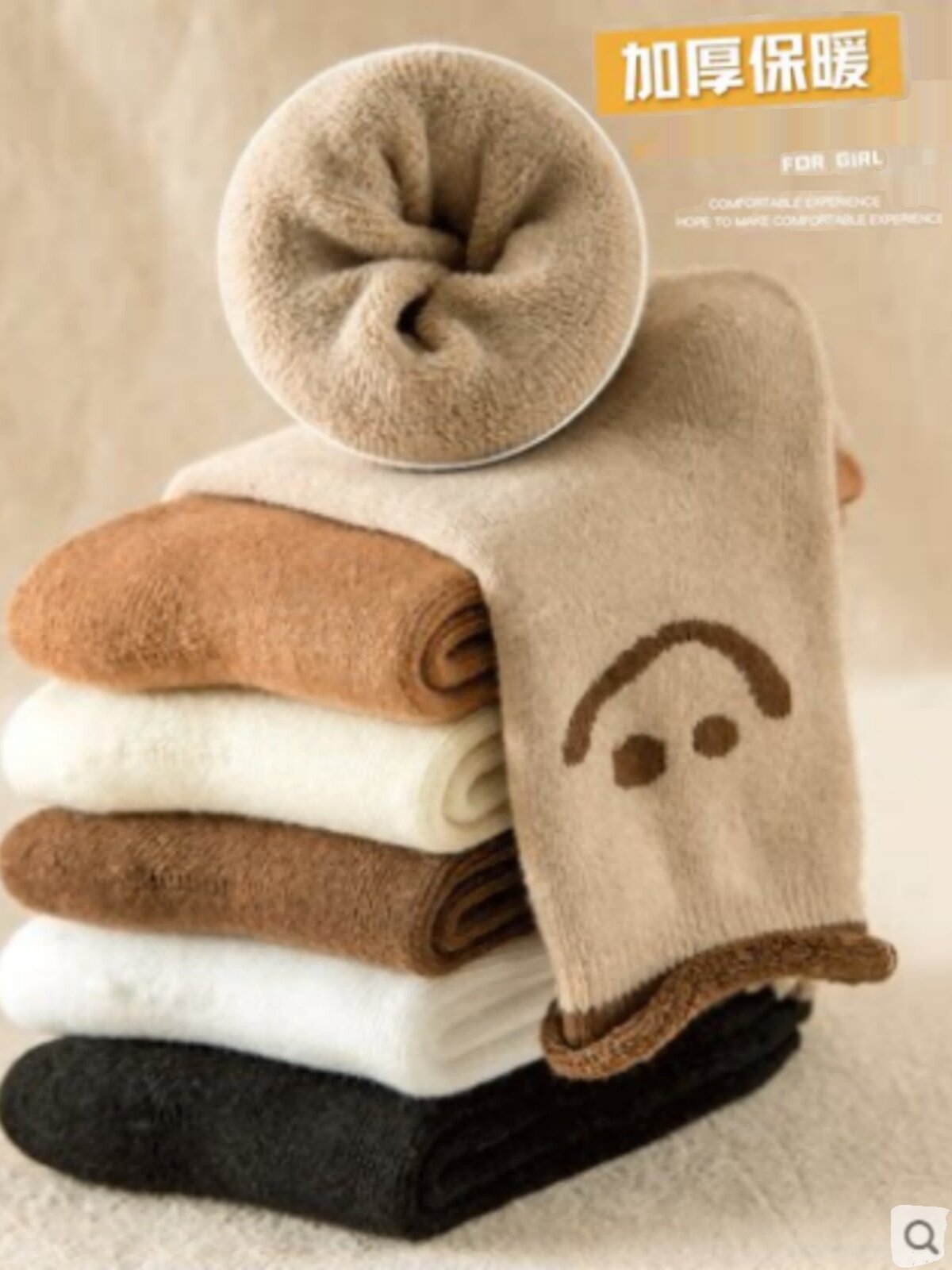 한국판 여성용 두꺼운 양말 따뜻하고 벨벳 종아리 양말 귀여운 일본 가을 겨울 대학 스타일 테리 면 양말과 스타킹