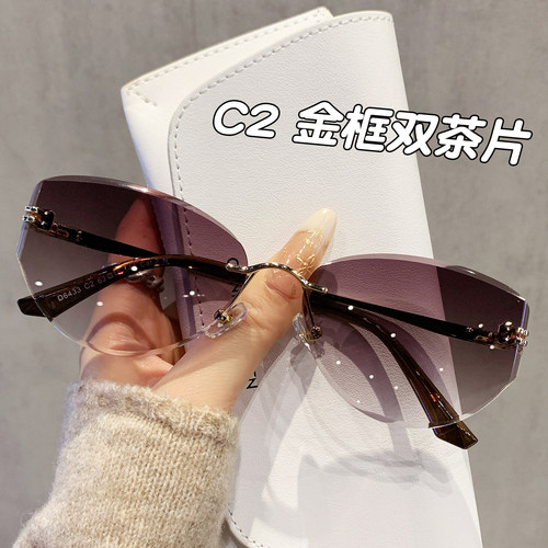 2026新款钻石切边无框墨镜女款高级感显脸小茶色太阳眼镜防紫外线