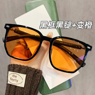 自动感光变色黑框眼镜男款近视防辐射抗蓝光疲劳平光镜无度数大框