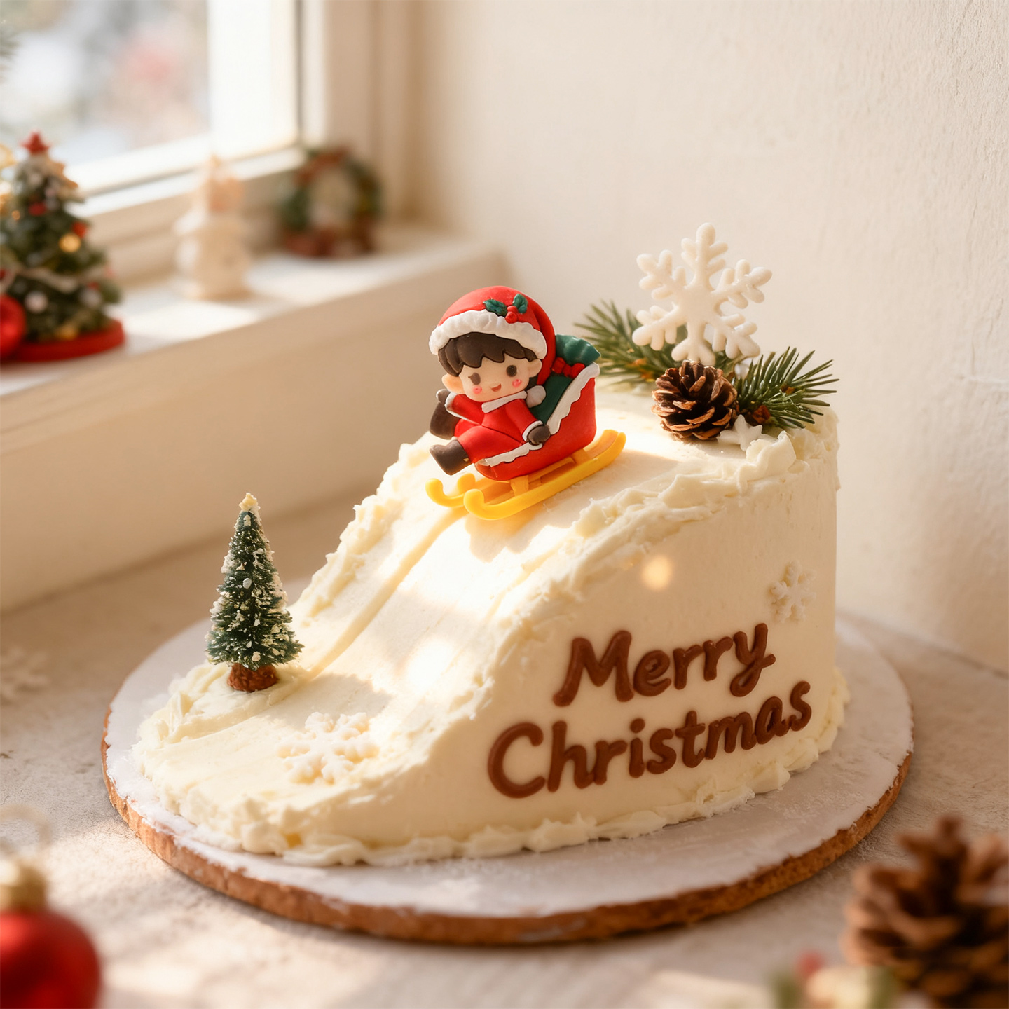 圣诞节雪橇男孩蛋糕装饰软胶玩偶