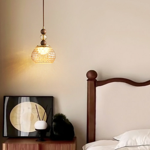 中古风北美黑胡桃木卧室床头吊灯