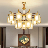 全铜新中式 楼灯具 吊灯实木客厅灯现代中国风餐厅灯饰高端大气复式