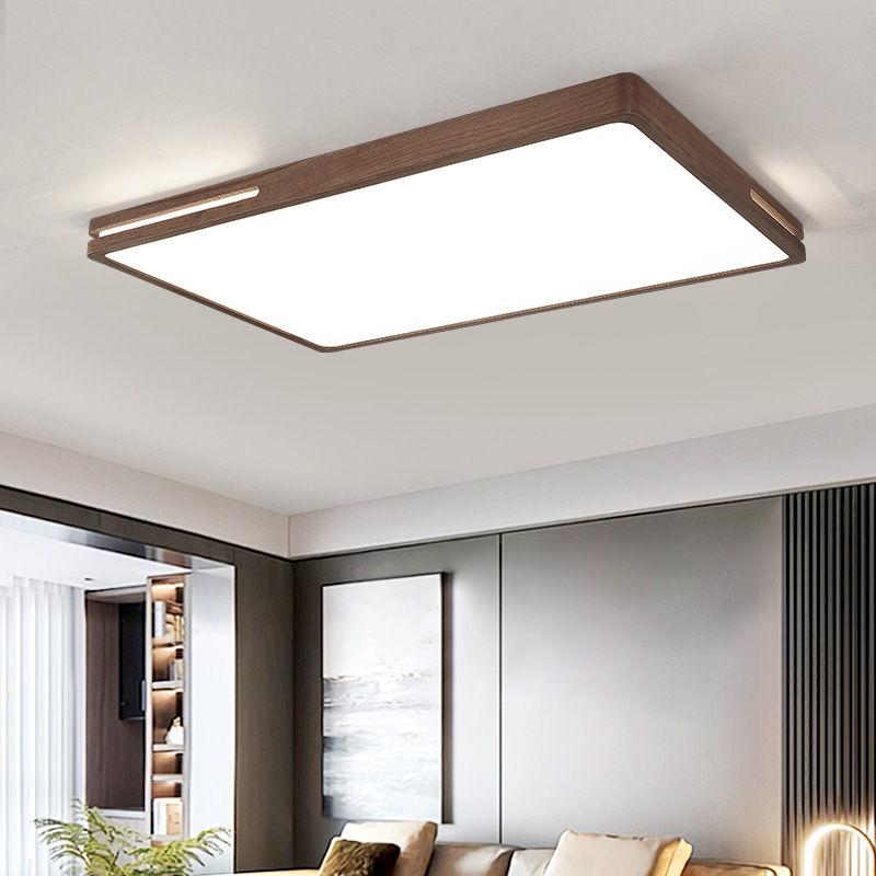 简约北美胡桃木新中式吸顶灯客厅灯长方形现代实木主卧室灯书房灯
