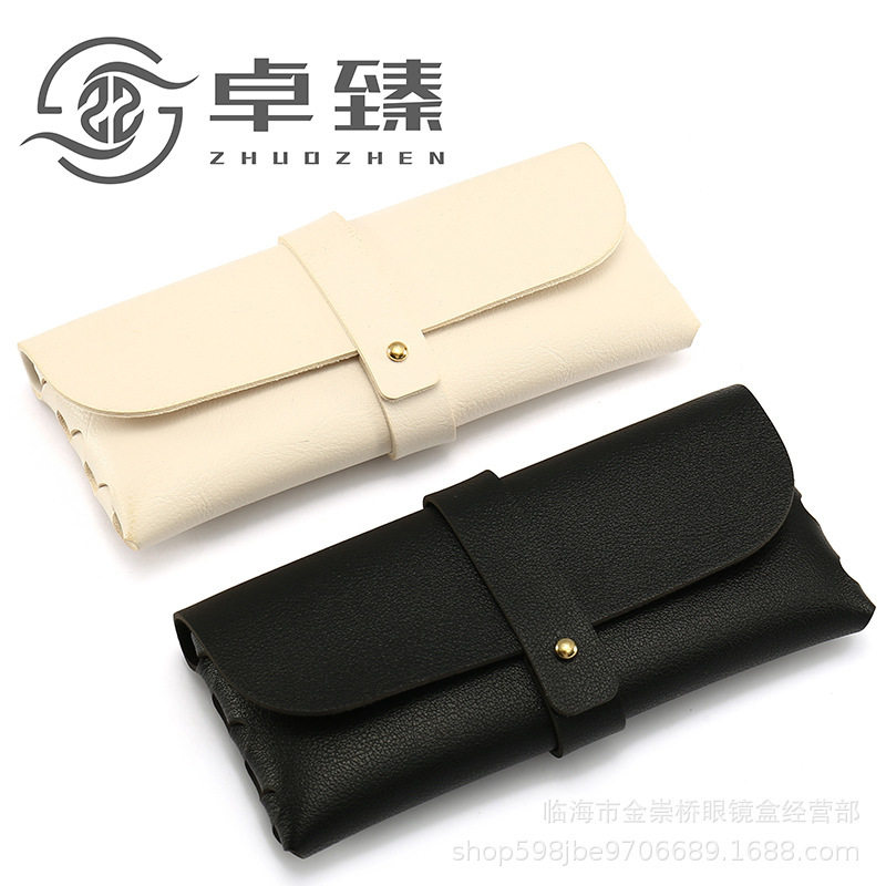 眼镜盒现货黑色皮眼镜盒PVC钉扣软包太阳镜盒墨镜盒订做LO