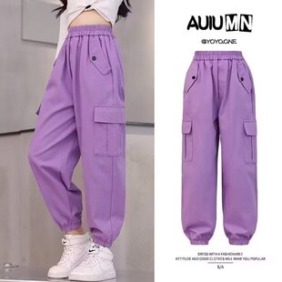 女童工装裤秋冬款2025新款儿童冬装装休闲裤中大童加绒加厚束脚裤